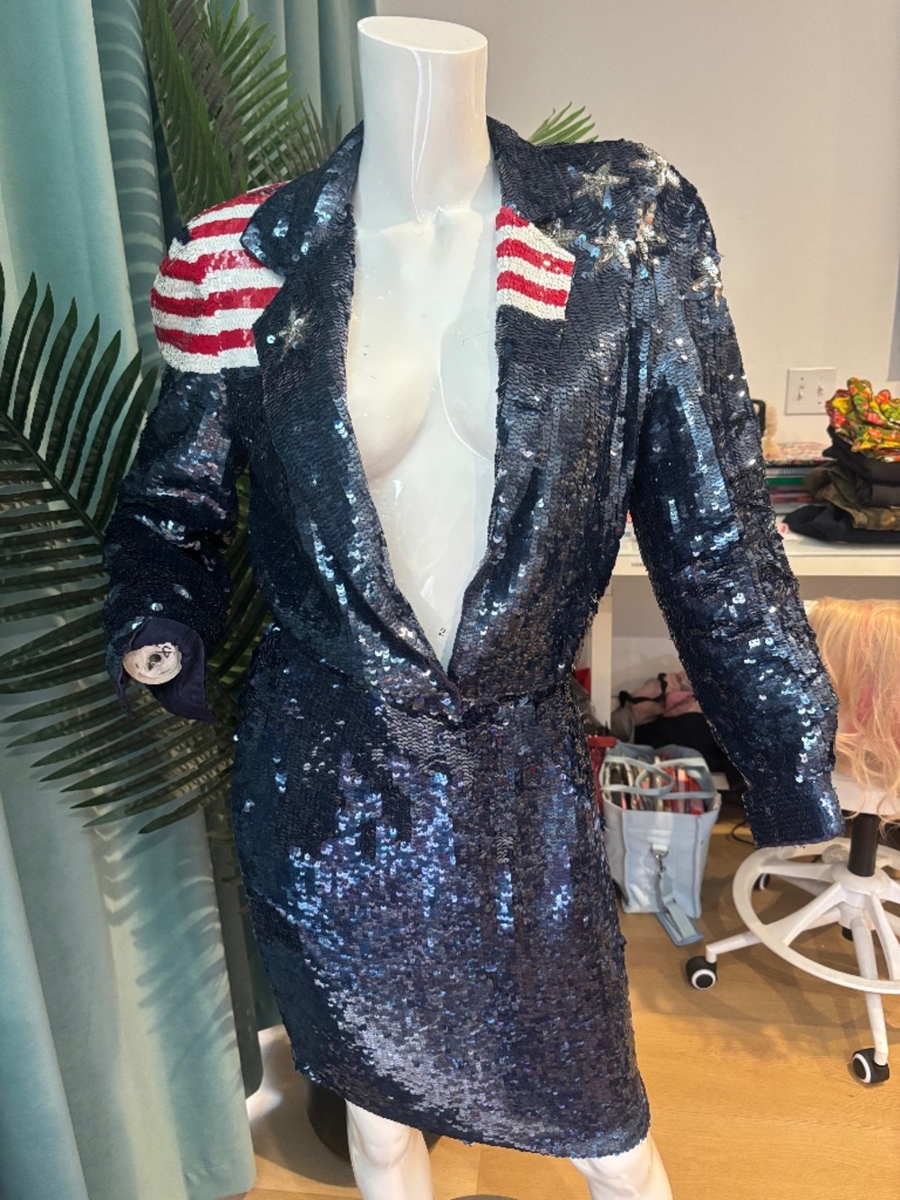 Vintage Modi American Flag Sequin Jacket & Skirt Set